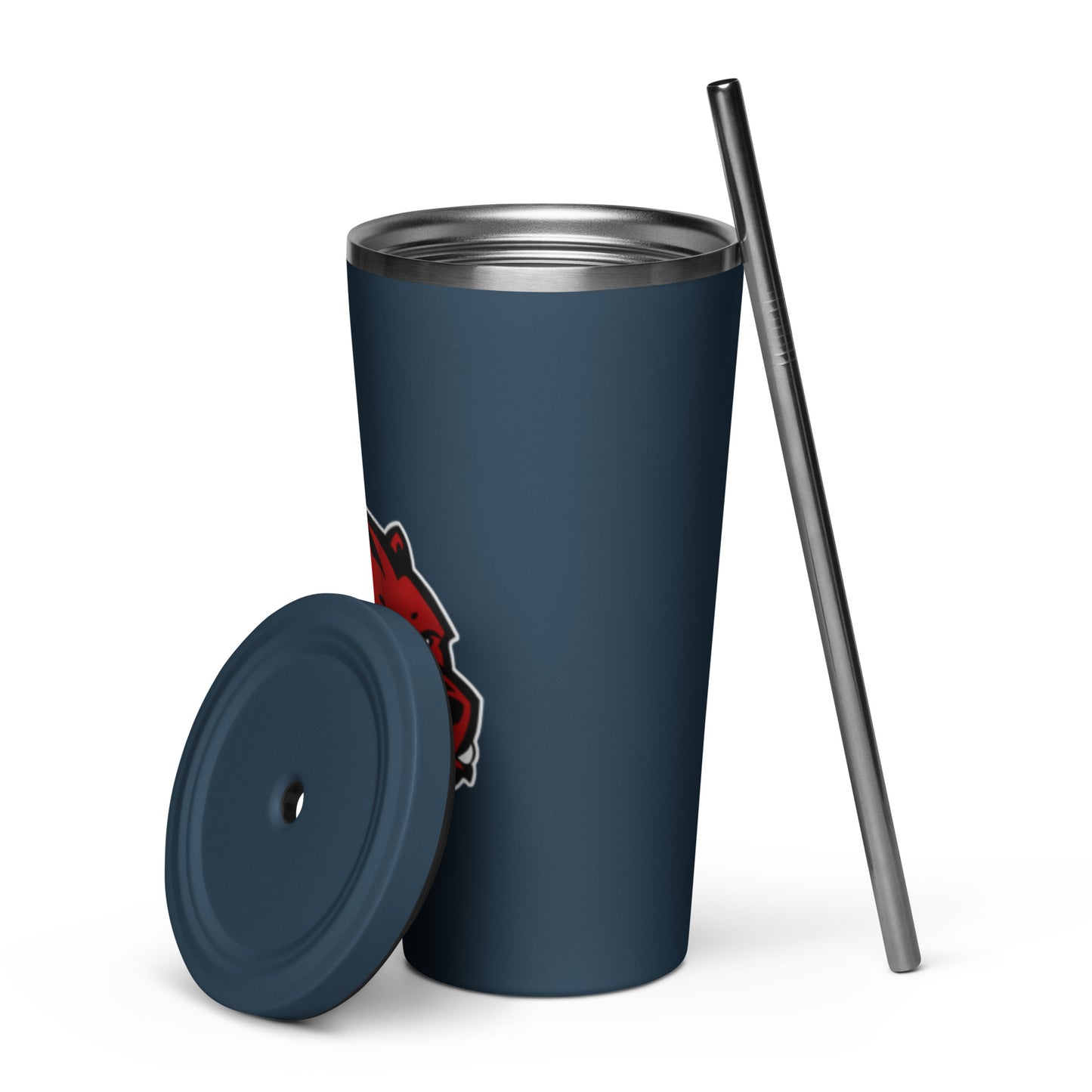 JRA insulated tumbler with a straw and lid, featuring a vibrant design for stylish hydration.