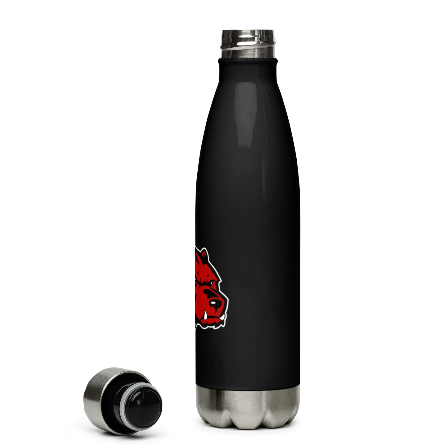 JRA stainless steel water bottle with black finish and Wolverines logo, 17 oz, ideal for hot or cold drinks.