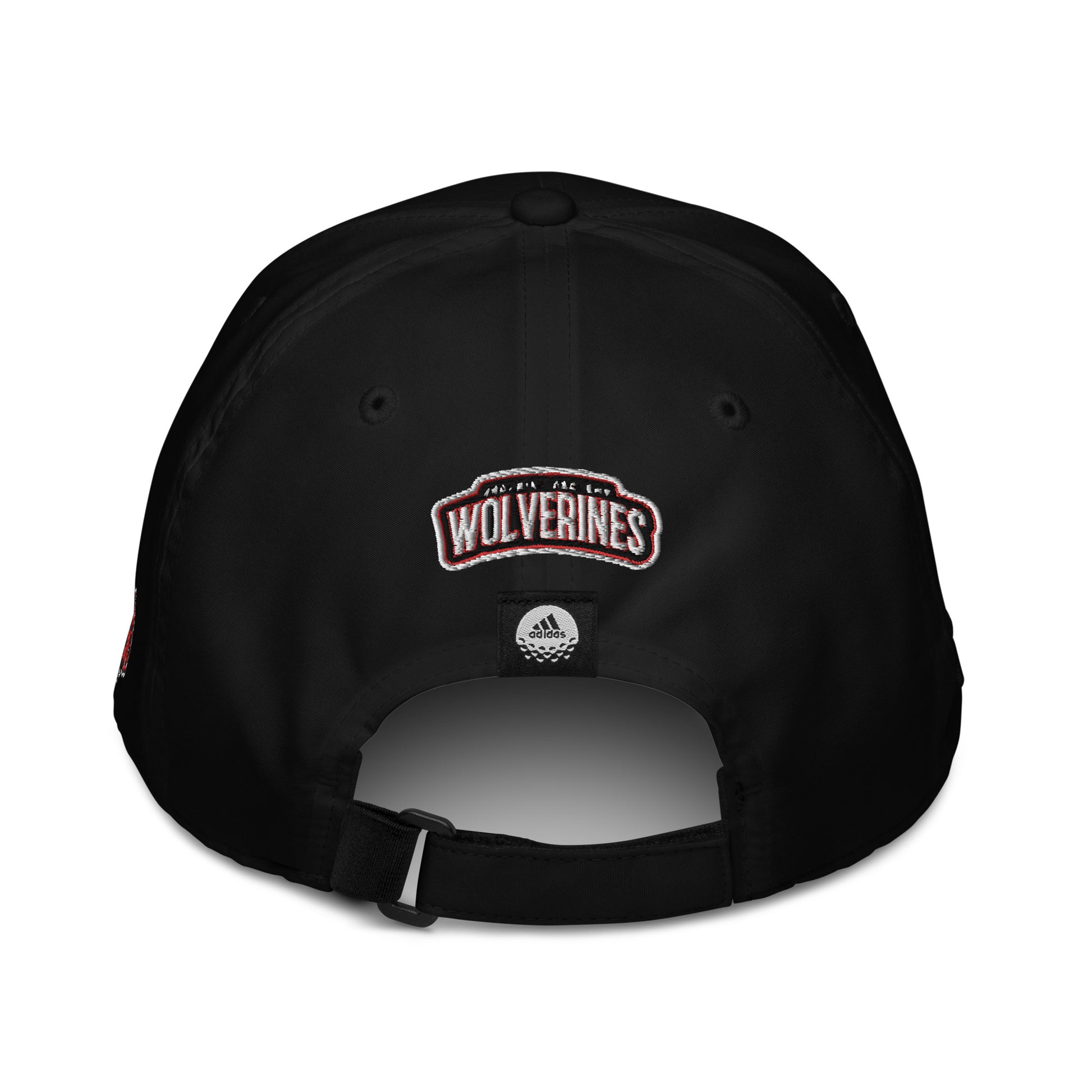Back view of JRA 'W' adidas dad hat featuring Wolverines emblem and adjustable snapback closure.