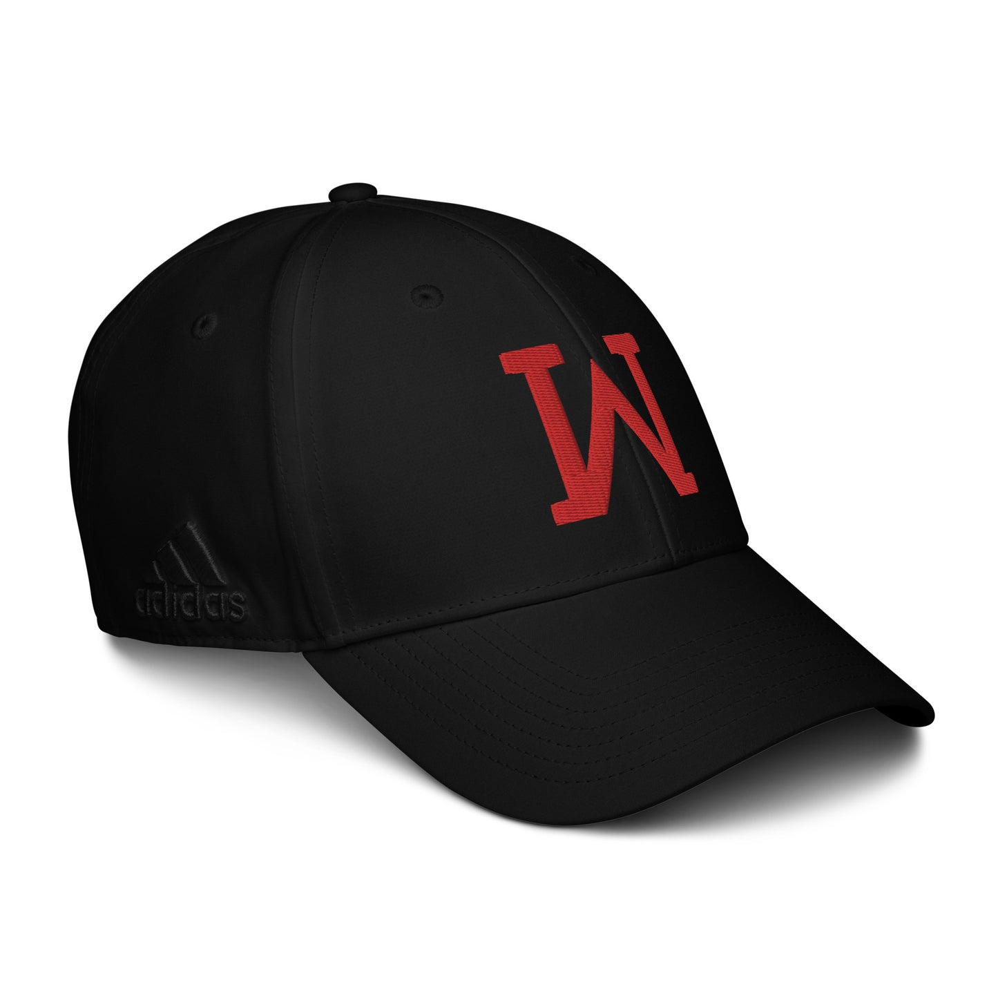 JRA 'W' adidas dad hat in black with red logo, adjustable snapback for a comfortable fit.