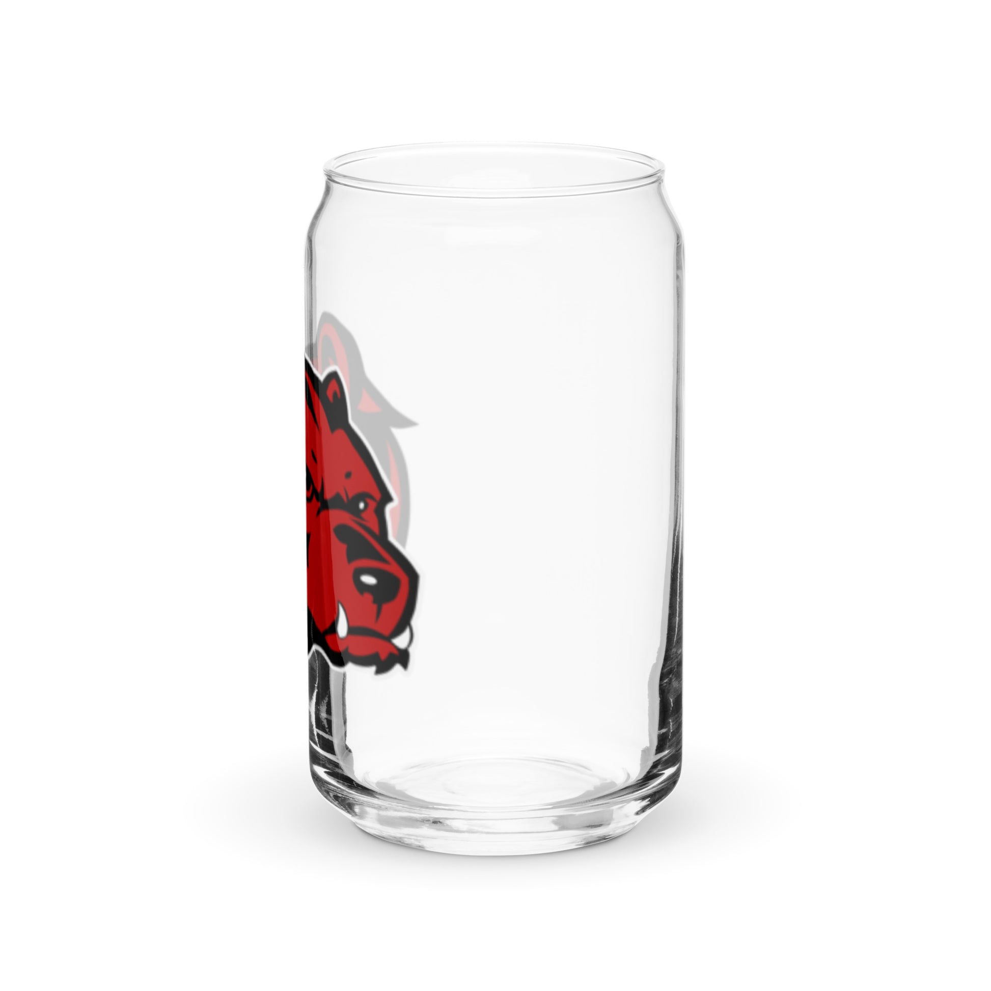 JRA can-shaped glass featuring a bold red wolverine logo, perfect for sodas, coffees, or cocktails.