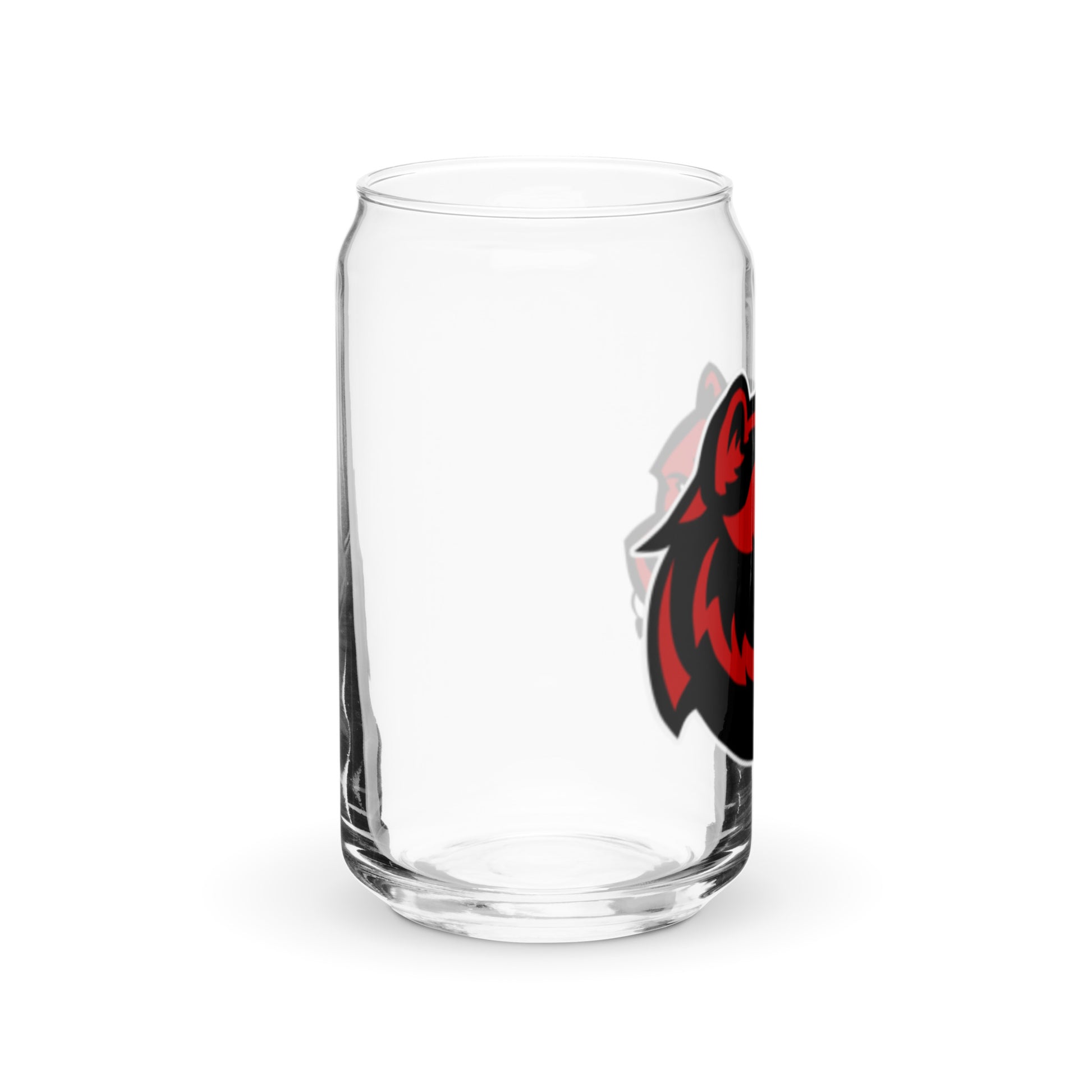 JRA Juan Rico Academy Wolverine can-shaped glass, 16 oz. capacity, perfect for sodas or cocktails.