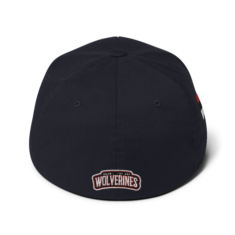 Back view of the JRA structured twill cap featuring Wolverines embroidery, showcasing its sleek design and comfort.