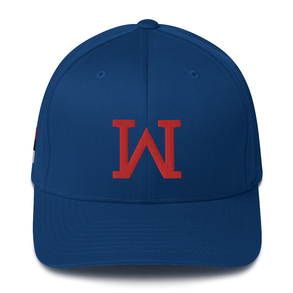 JRA 'W' structured twill cap in blue with red embroidered 'W', perfect for Wolverines fans and comfortable wear.