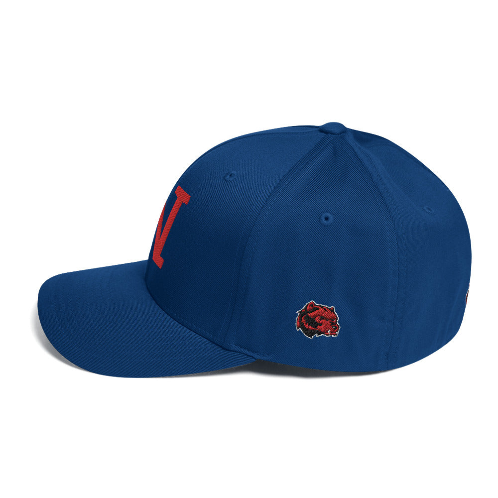 JRA "W" Structured Twill Cap in blue with red lettering and Wolverine logo, sports hat for comfort and style.