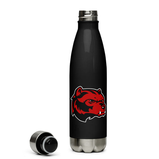 JRA stainless steel water bottle with Wolverines logo, 17 oz black design, perfect for hot or cold beverages.