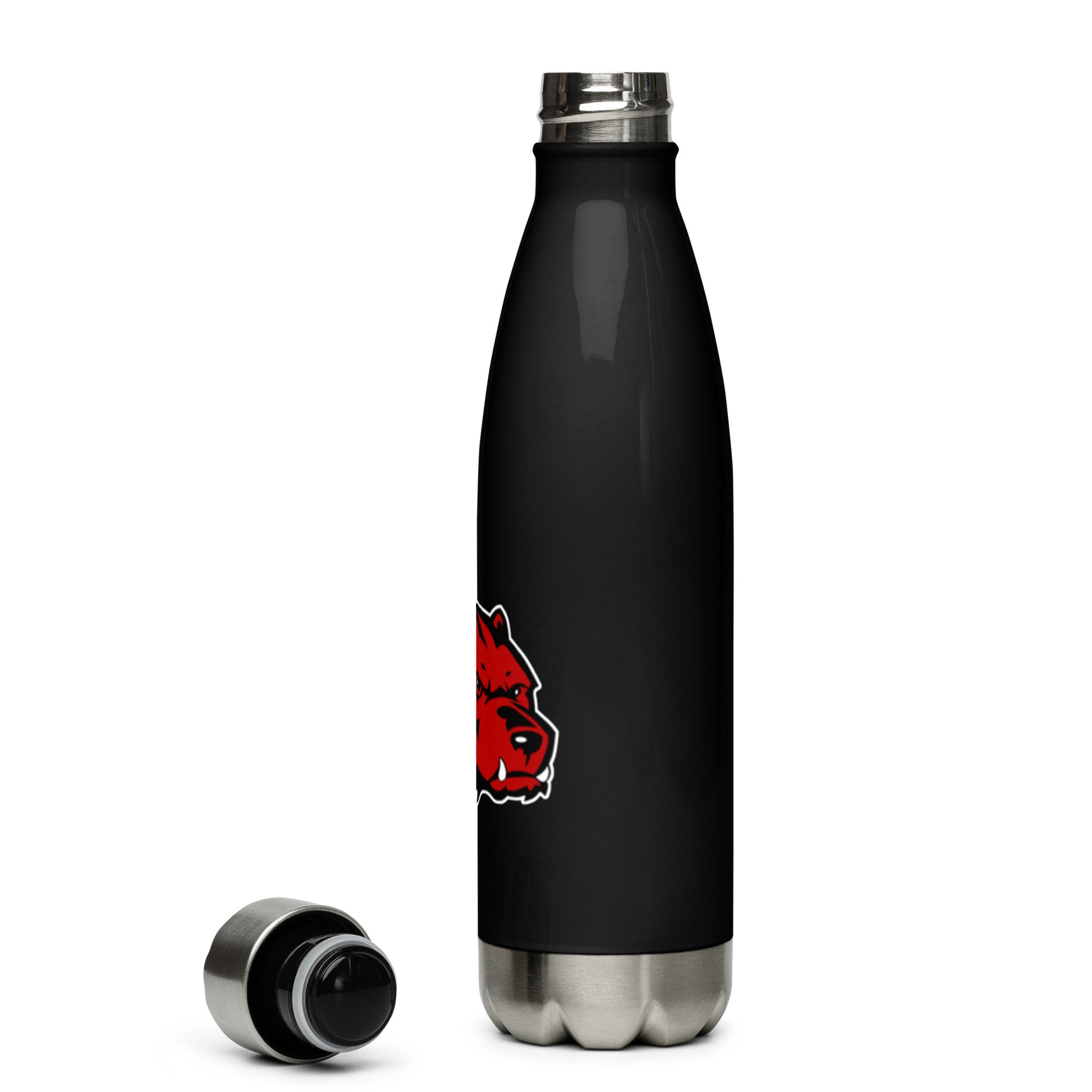 JRA stainless steel water bottle with black finish and Wolverines logo, 17 oz, ideal for hot or cold drinks.